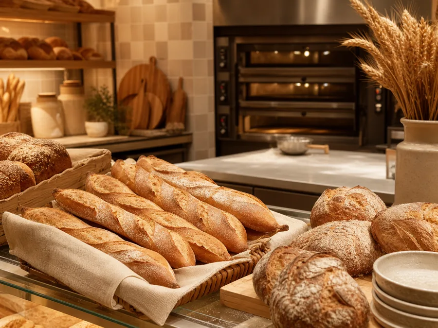 Boulangerie artisanale avec pains et baguettes